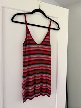 Zara Red Pink Green Striped Mini Dress